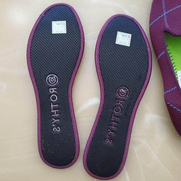 Rothy's The Loafer Women's Burgundy Grid Plaid Slip On Flat Shoes Size 7.5 - Picture 12 of 14